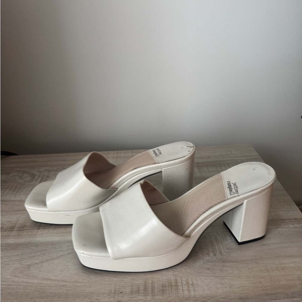 Jeffrey Campbell White Heeled Mules with Block Heel